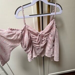 Astr Pink Floral Ruched Blouse